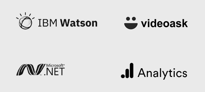 Logos IBM Watson, Videoask, Microsoft .NET y Google Analytics